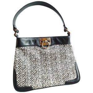 ANN TAYLOR Faux Fur and Black Leather Shoulder Bag